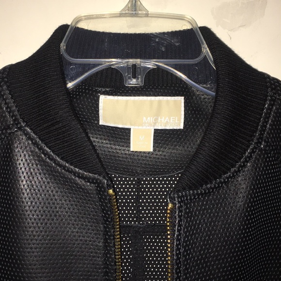 ♣️NWT MK Genuine Leather Perforated Bomber Jacket - Picture 3 of 8